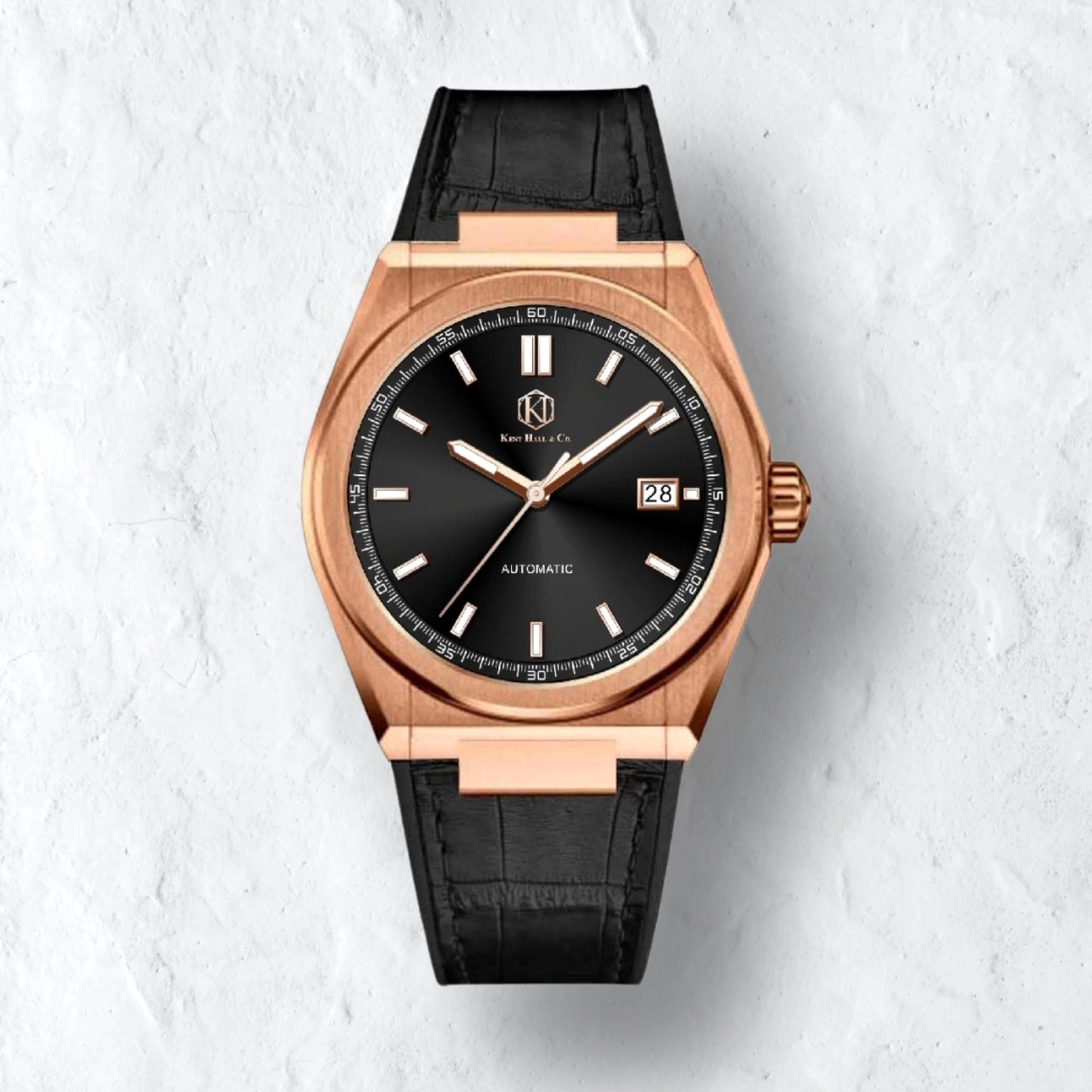 Obsidian Rose Gold - Black Leather