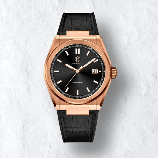 Obsidian Rose Gold - Black Leather