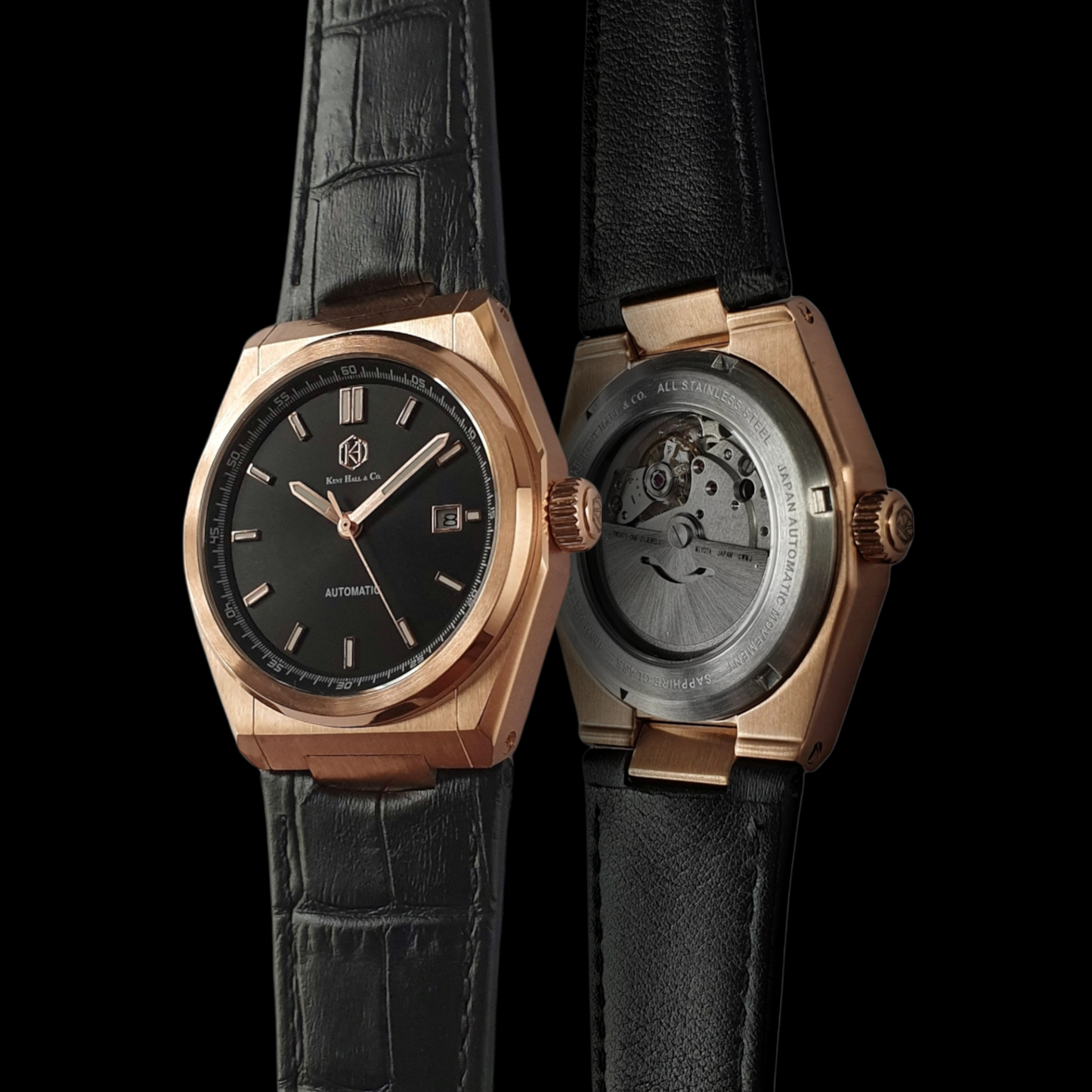 Obsidian Rose Gold - Black Leather